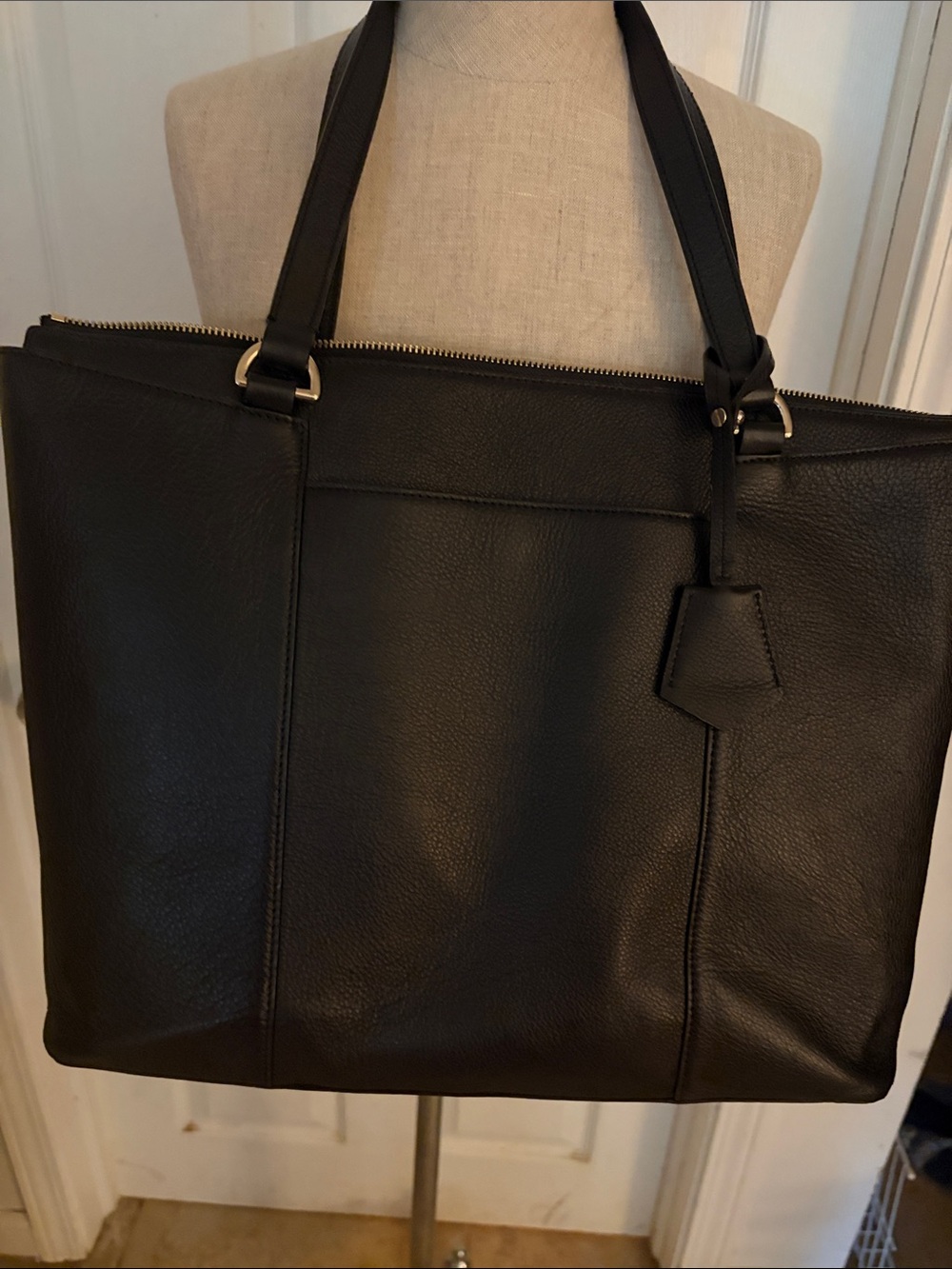 White House Black Market Black Leather Laptop Tote
